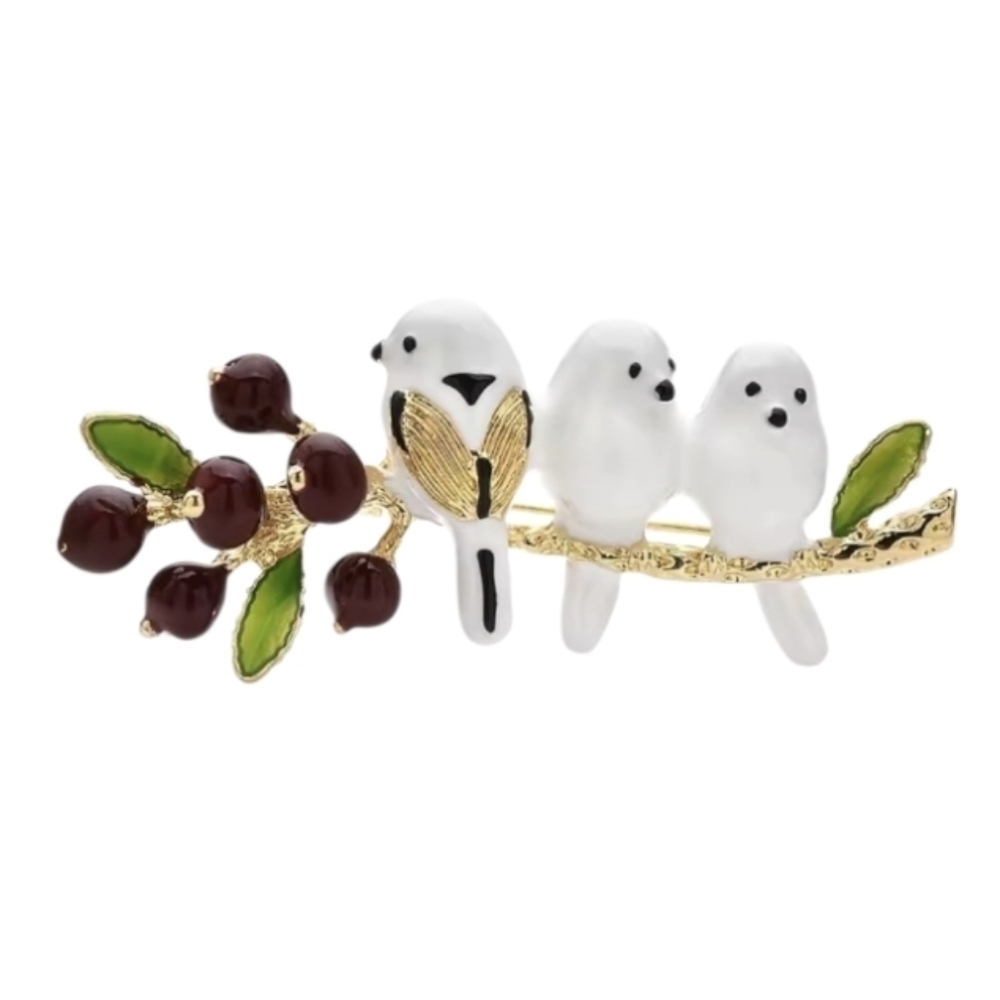 New Whimsical Bird and Berry Branch Brooch Pin Charm Jacket Scarf Coat Sweater